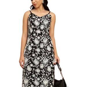 Embroidered Sleeveless Floral Black and White Midi Dress
